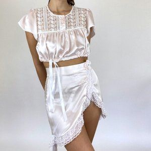 Vintage Dior Liquid Satin Lace Skirt Scrunchie Set